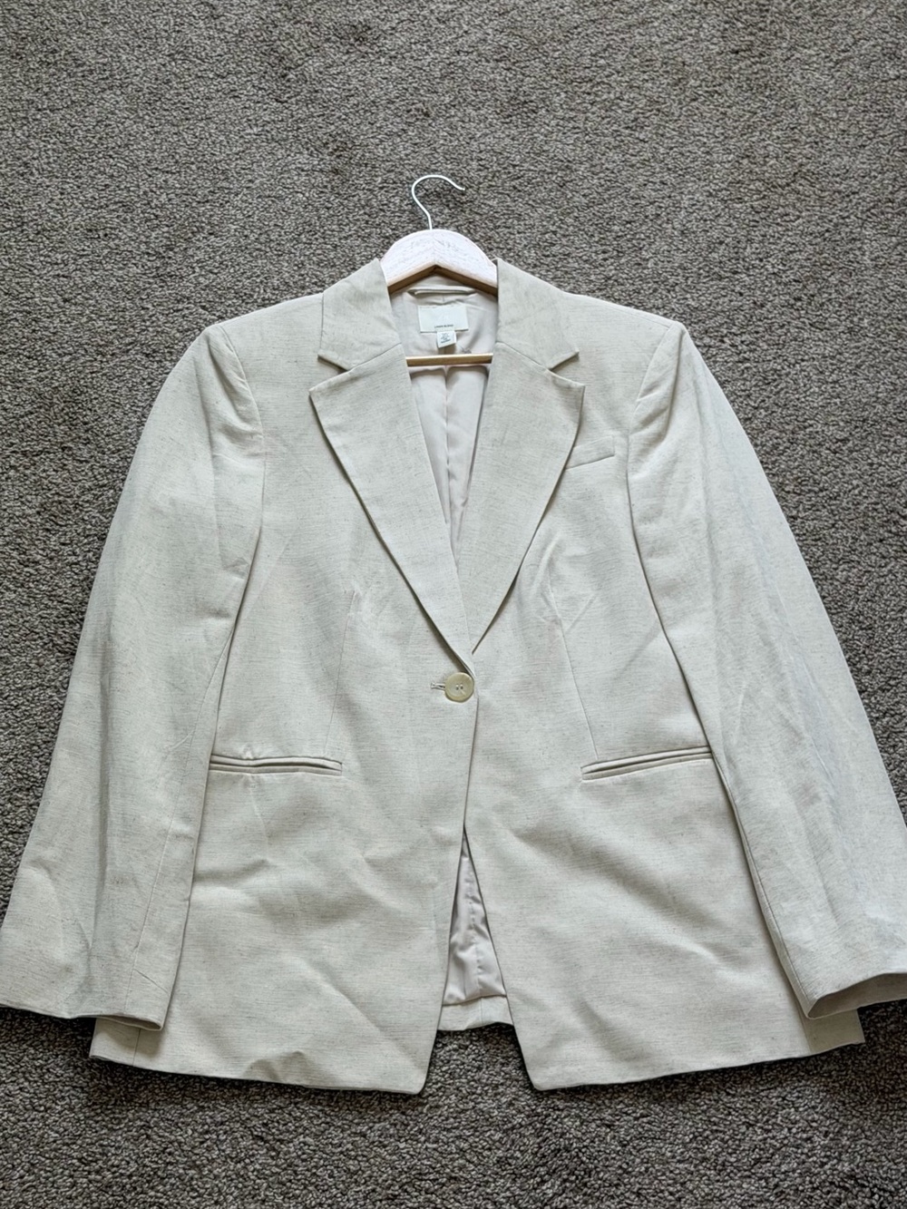 H&M Cream Linen Single-Button Tailored Blazer
